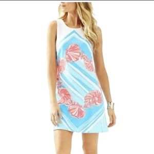 Lilly Pulitzer Callie For the Shell of it Pool Blue Seashell Print Shift Dress